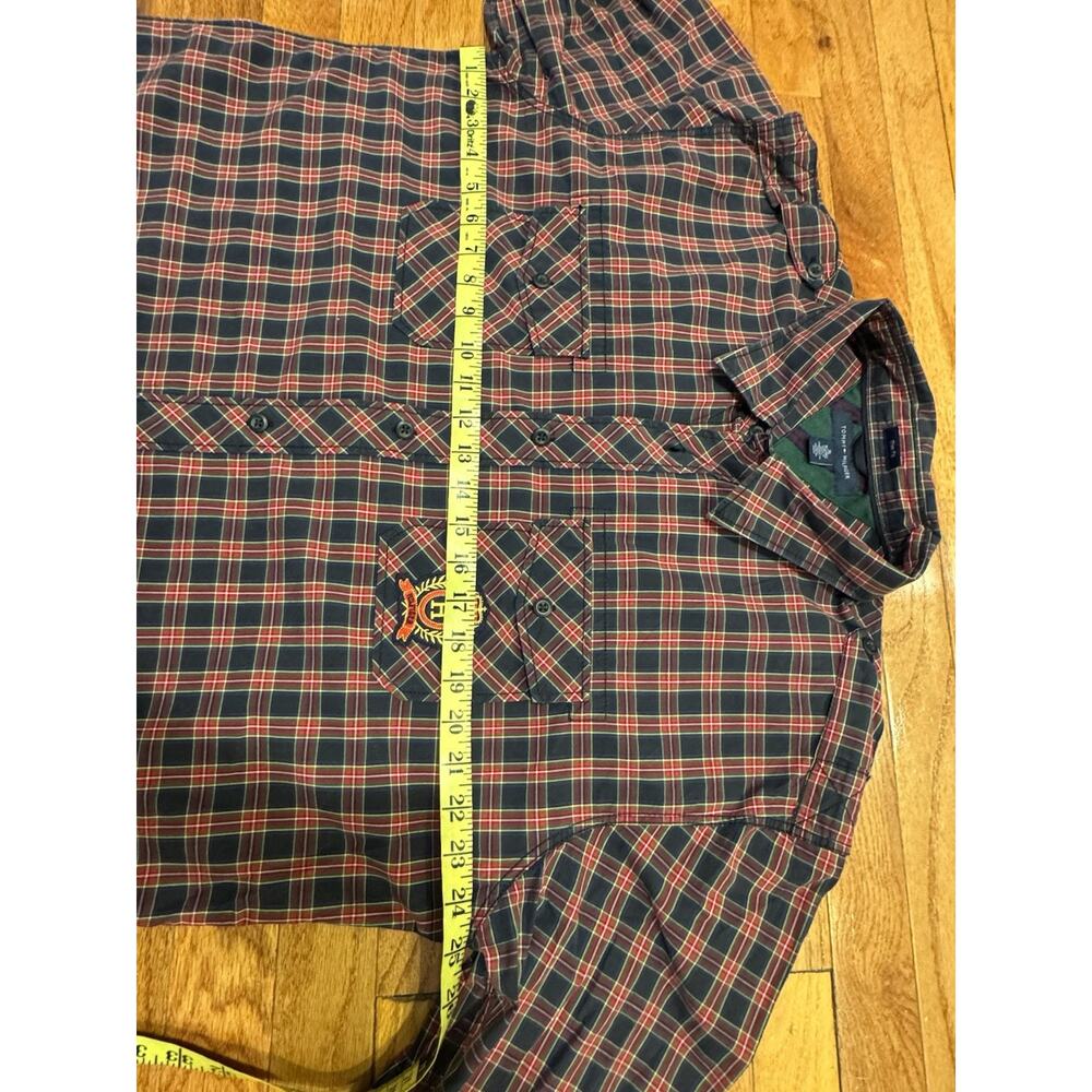 Tommy Hilfiger Big Logo Trim Fit Long Sleeve Button Up Shirt Men’s red Blue XL - Picture 10 of 12